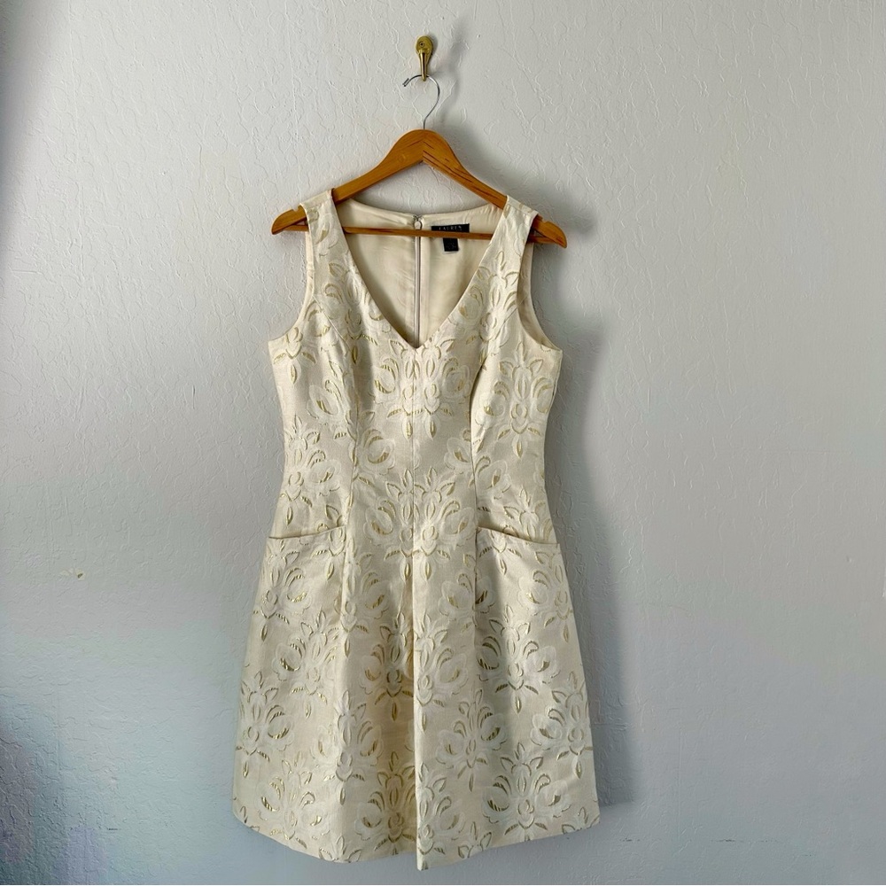 Lauren Ralph Lauren Cream Sleeveless V-Neck A-Line Dress